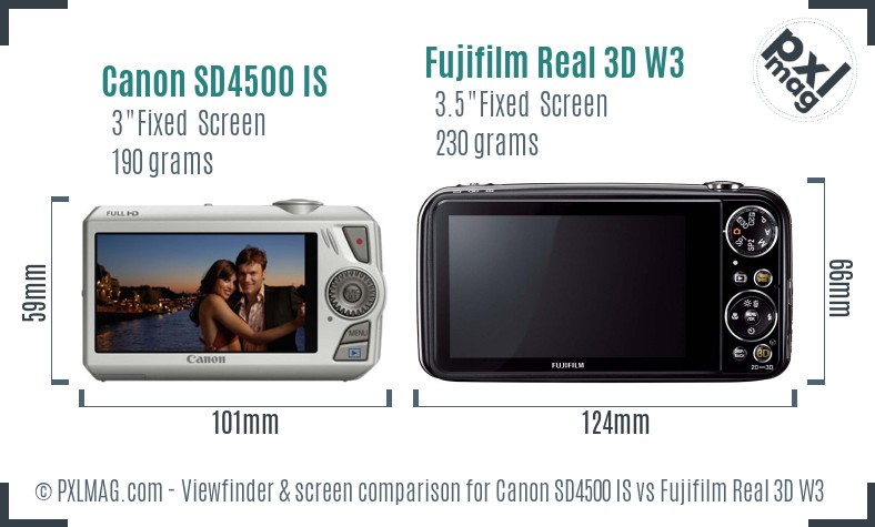 Canon SD4500 IS vs Fujifilm Real 3D W3 Screen and Viewfinder comparison
