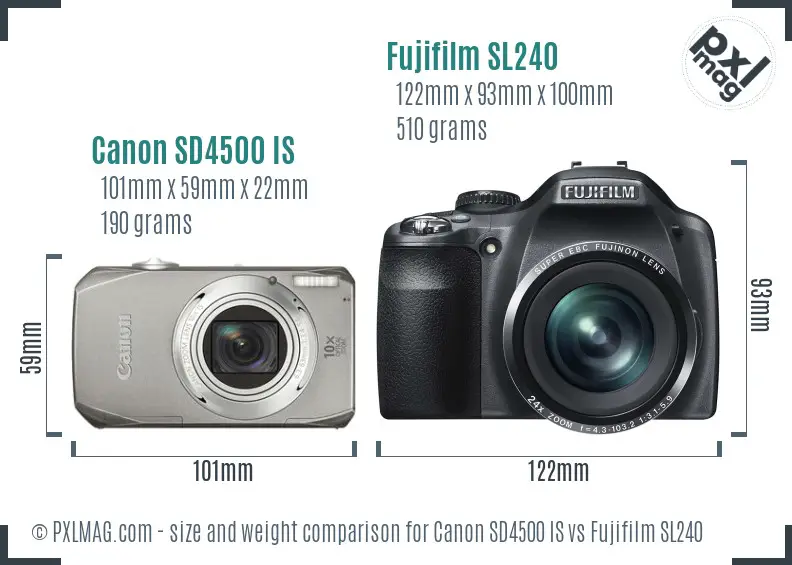Canon SD4500 IS vs Fujifilm SL240 size comparison