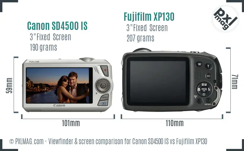 Canon SD4500 IS vs Fujifilm XP130 Screen and Viewfinder comparison