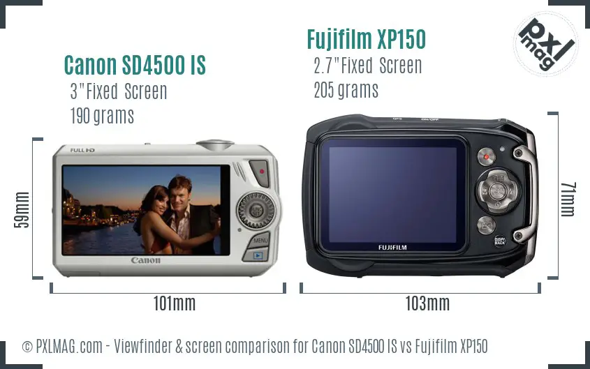 Canon SD4500 IS vs Fujifilm XP150 Screen and Viewfinder comparison