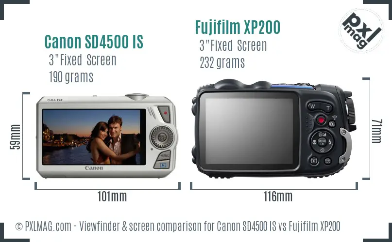 Canon SD4500 IS vs Fujifilm XP200 Screen and Viewfinder comparison