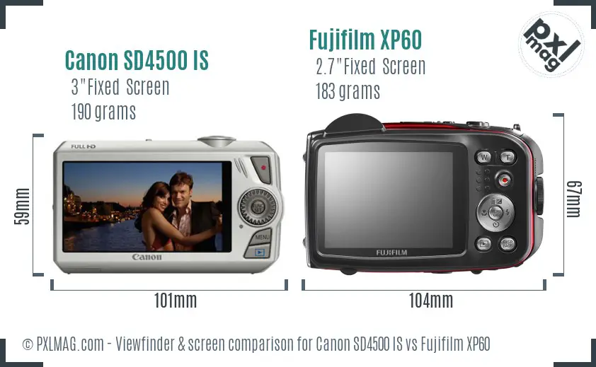 Canon SD4500 IS vs Fujifilm XP60 Screen and Viewfinder comparison