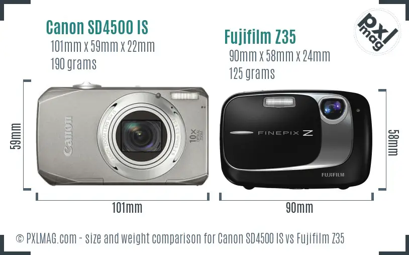 Canon SD4500 IS vs Fujifilm Z35 size comparison