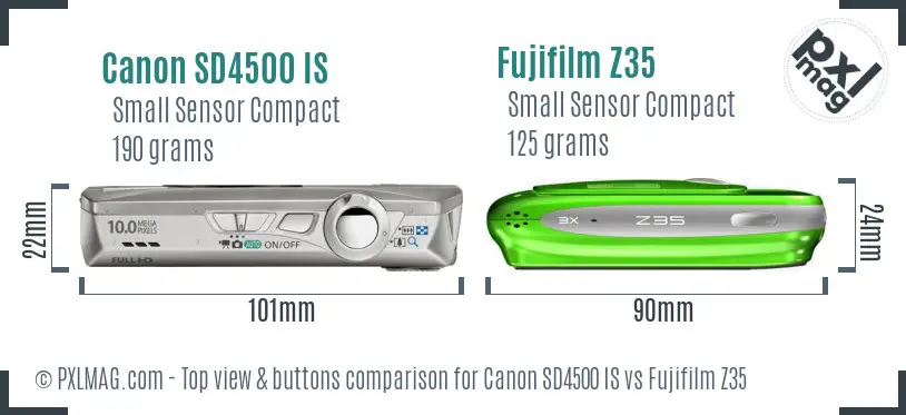Canon SD4500 IS vs Fujifilm Z35 top view buttons comparison