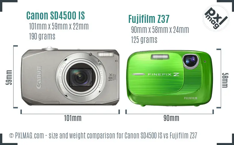 Canon SD4500 IS vs Fujifilm Z37 size comparison Canon SD4500 IS vs Fujifilm Z37 size comparison