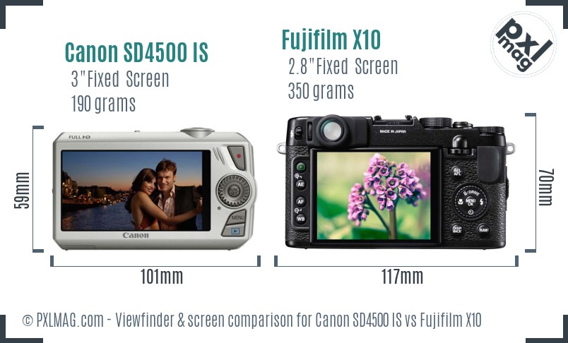 Canon SD4500 IS vs Fujifilm X10 Screen and Viewfinder comparison
