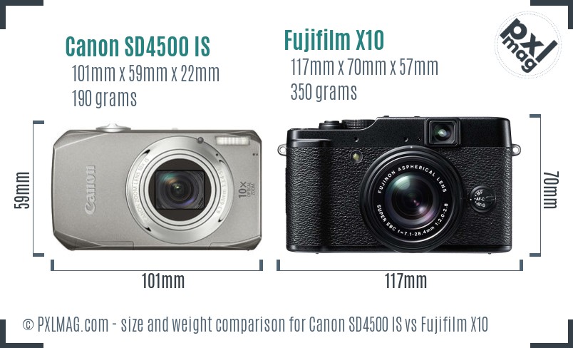 Canon SD4500 IS vs Fujifilm X10 size comparison Canon SD4500 IS vs Fujifilm X10 size comparison