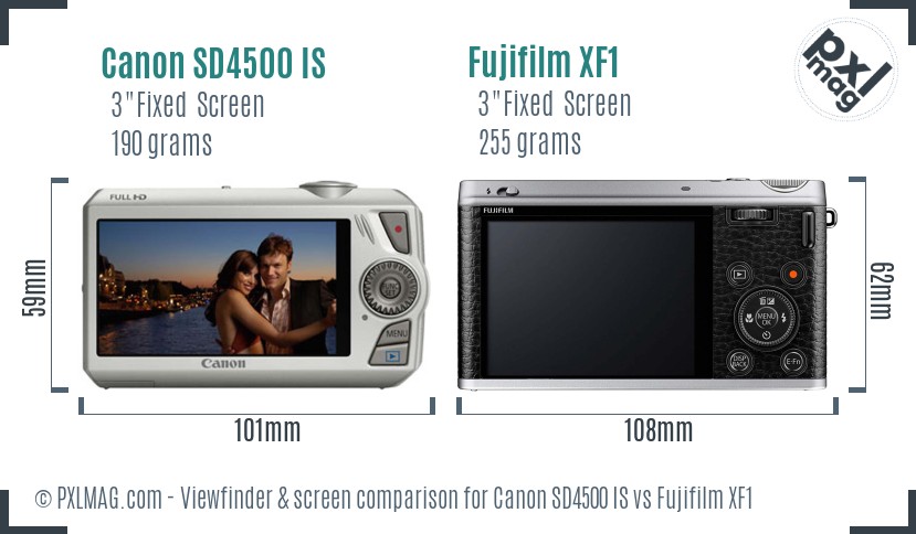 Canon SD4500 IS vs Fujifilm XF1 Screen and Viewfinder comparison
