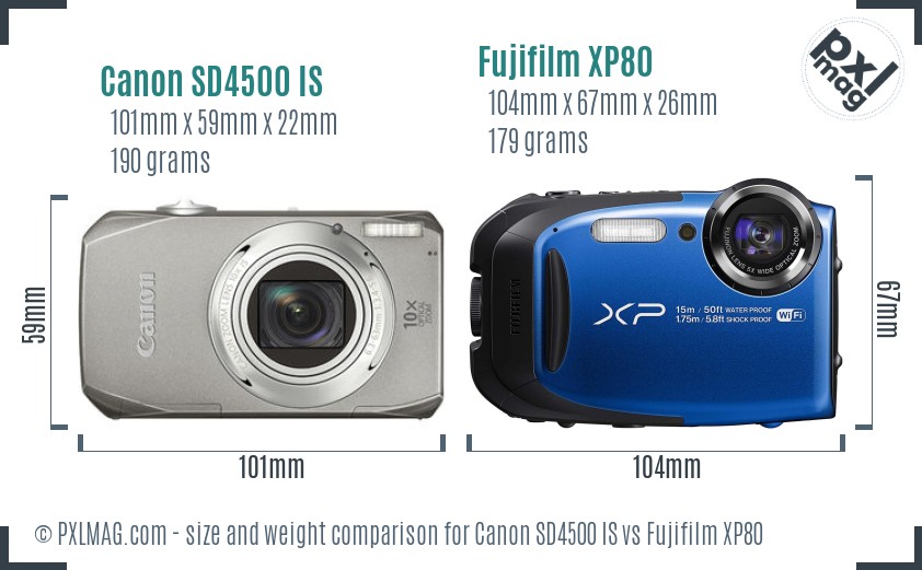 Canon SD4500 IS vs Fujifilm XP80 size comparison Canon SD4500 IS vs Fujifilm XP80 size comparison