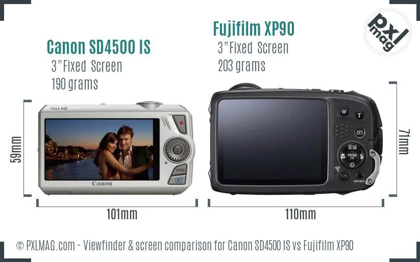 Canon SD4500 IS vs Fujifilm XP90 Screen and Viewfinder comparison