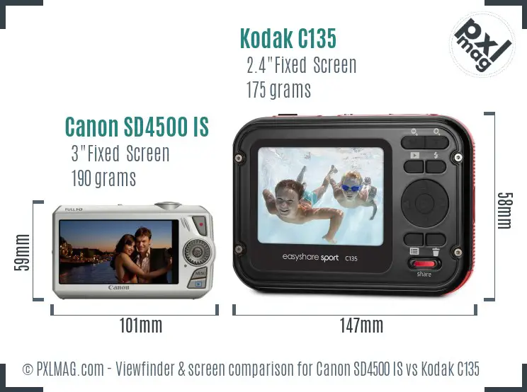 Canon SD4500 IS vs Kodak C135 Screen and Viewfinder comparison