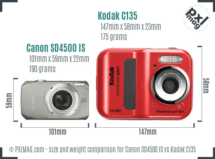 Canon SD4500 IS vs Kodak C135 size comparison