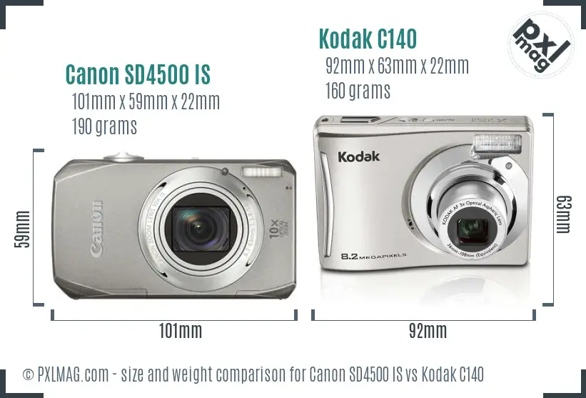 Canon SD4500 IS vs Kodak C140 size comparison