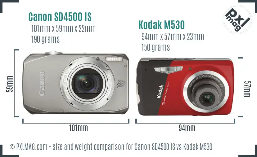 Canon SD4500 IS vs Kodak M530 size comparison