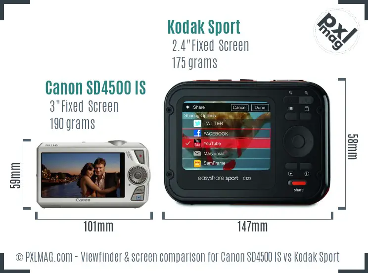 Canon SD4500 IS vs Kodak Sport Screen and Viewfinder comparison