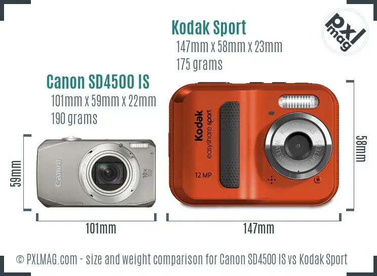 Canon SD4500 IS vs Kodak Sport size comparison