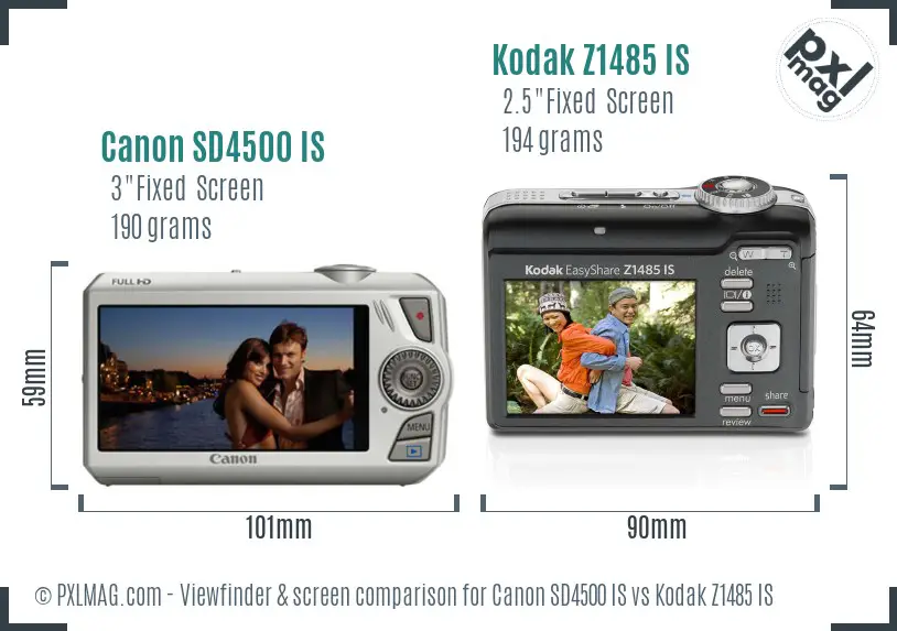 Canon SD4500 IS vs Kodak Z1485 IS Screen and Viewfinder comparison