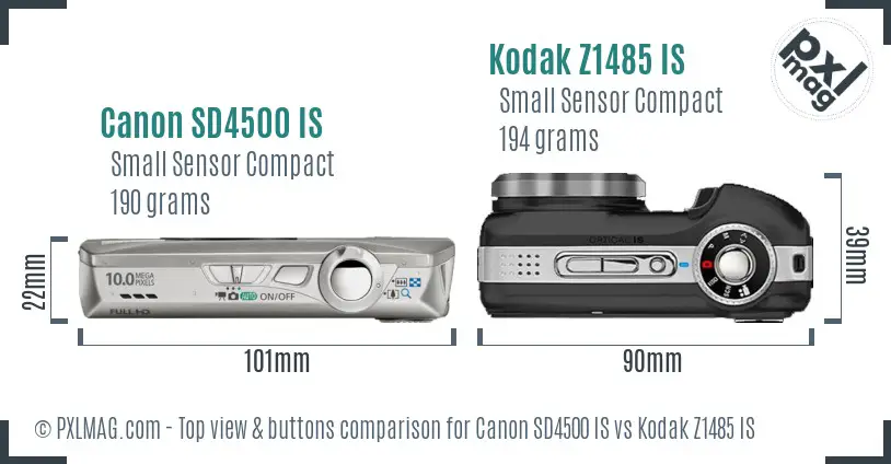 Canon SD4500 IS vs Kodak Z1485 IS top view buttons comparison