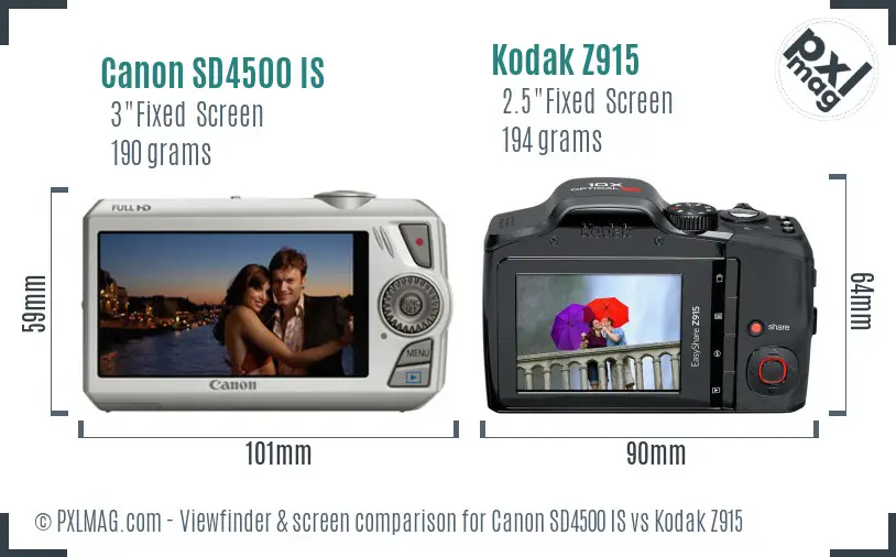 Canon SD4500 IS vs Kodak Z915 Screen and Viewfinder comparison