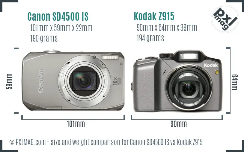 Canon SD4500 IS vs Kodak Z915 size comparison