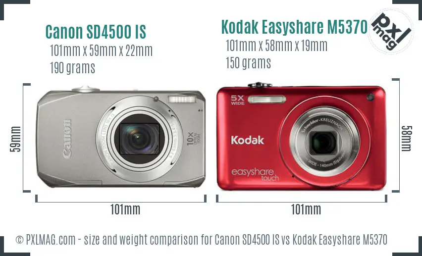 Canon SD4500 IS vs Kodak Easyshare M5370 size comparison