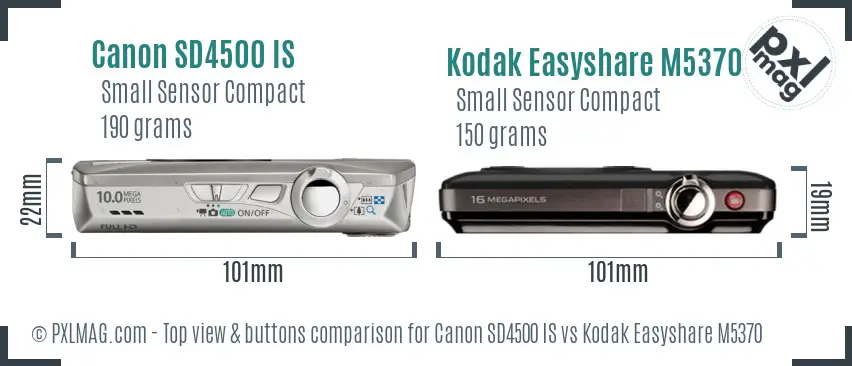 Canon SD4500 IS vs Kodak Easyshare M5370 top view buttons comparison