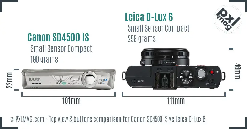 Canon SD4500 IS vs Leica D-Lux 6 top view buttons comparison