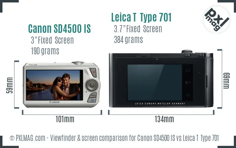 Canon SD4500 IS vs Leica T  Type 701 Screen and Viewfinder comparison