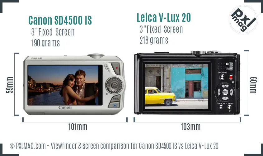 Canon SD4500 IS vs Leica V-Lux 20 Screen and Viewfinder comparison