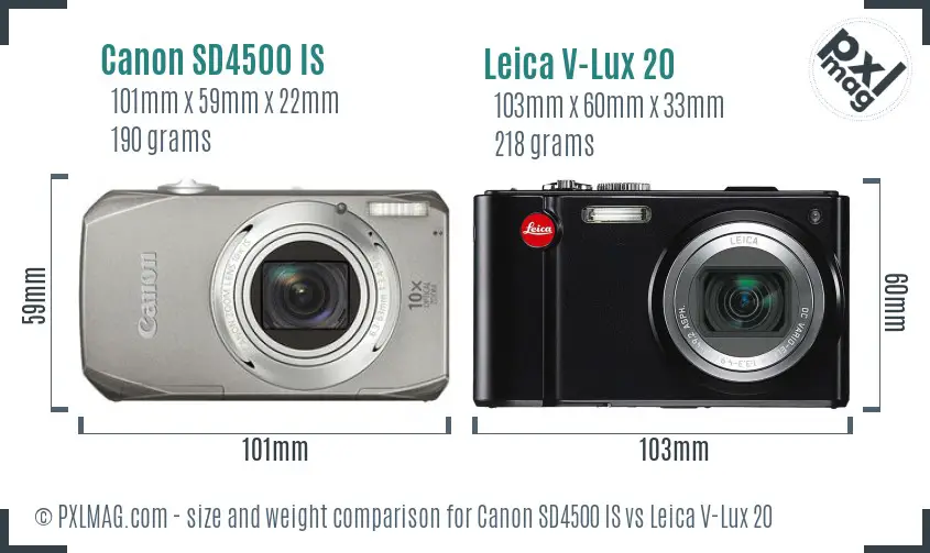 Canon SD4500 IS vs Leica V-Lux 20 size comparison