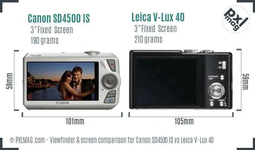Canon SD4500 IS vs Leica V-Lux 40 Screen and Viewfinder comparison