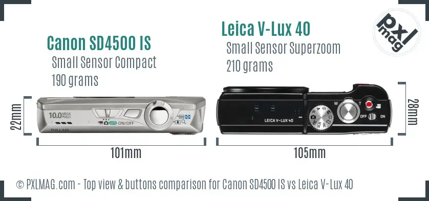 Canon SD4500 IS vs Leica V-Lux 40 top view buttons comparison