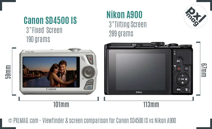 Canon SD4500 IS vs Nikon A900 Screen and Viewfinder comparison