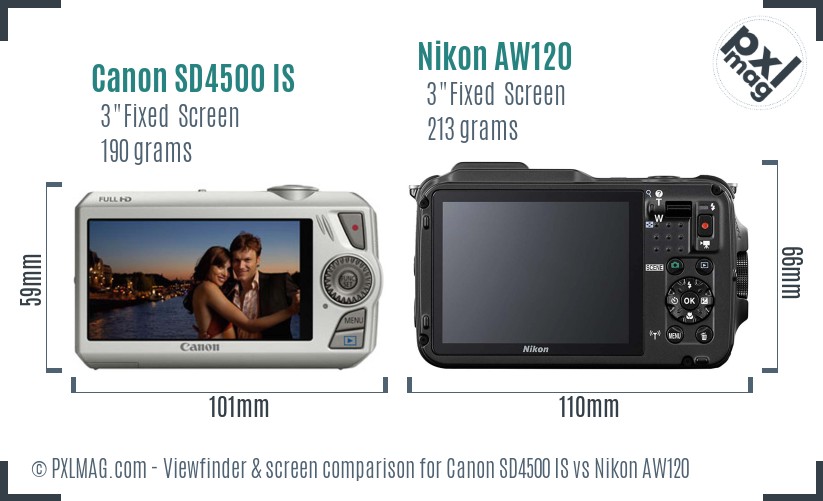 Canon SD4500 IS vs Nikon AW120 Screen and Viewfinder comparison