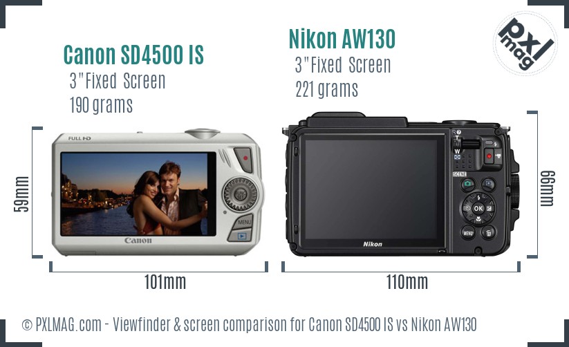Canon SD4500 IS vs Nikon AW130 Screen and Viewfinder comparison