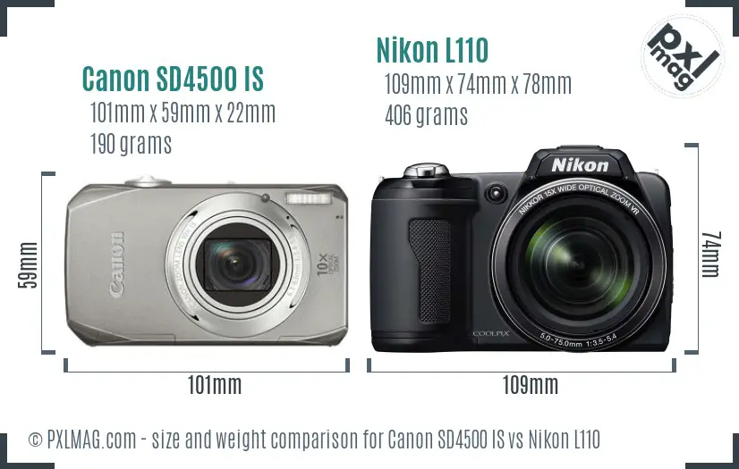 Canon SD4500 IS vs Nikon L110 size comparison Canon SD4500 IS vs Nikon L110 size comparison