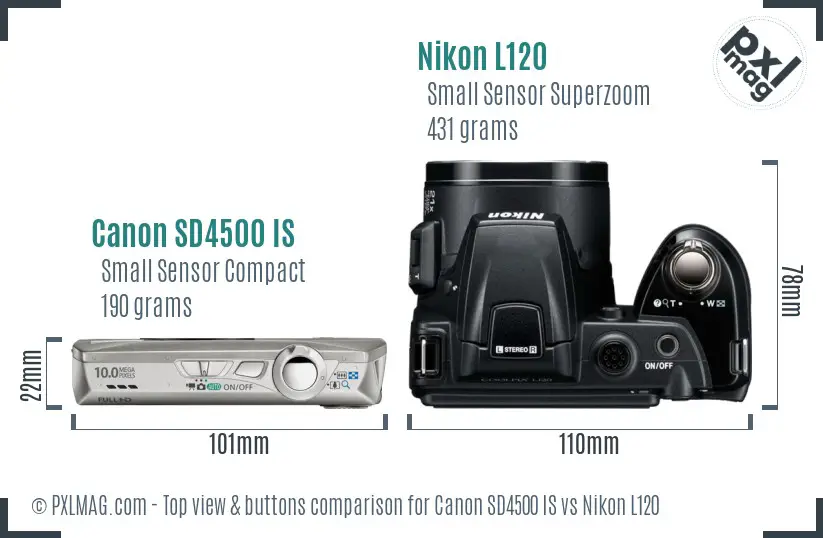 Canon SD4500 IS vs Nikon L120 top view buttons comparison