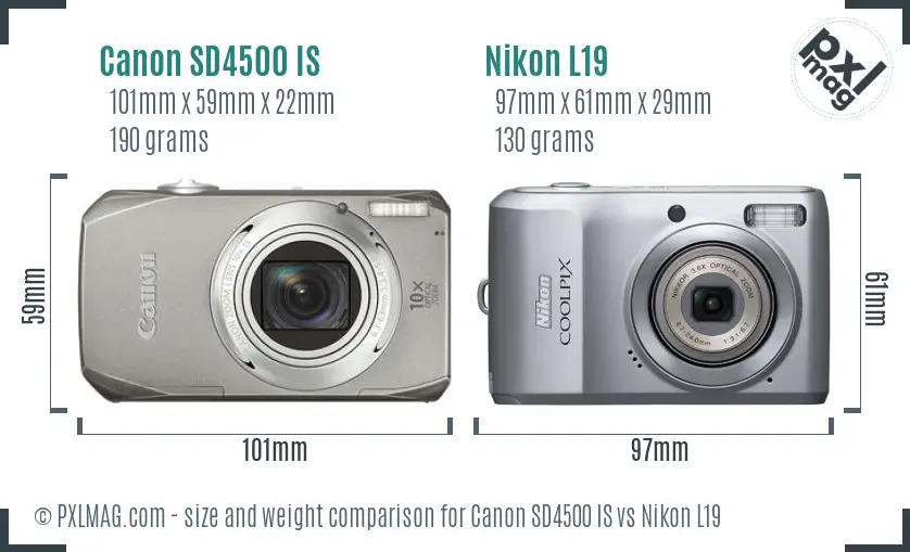 Canon SD4500 IS vs Nikon L19 size comparison