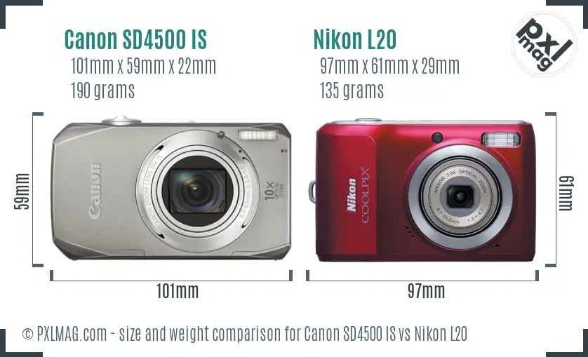 Canon SD4500 IS vs Nikon L20 size comparison Canon SD4500 IS vs Nikon L20 size comparison