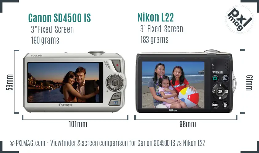 Canon SD4500 IS vs Nikon L22 Screen and Viewfinder comparison