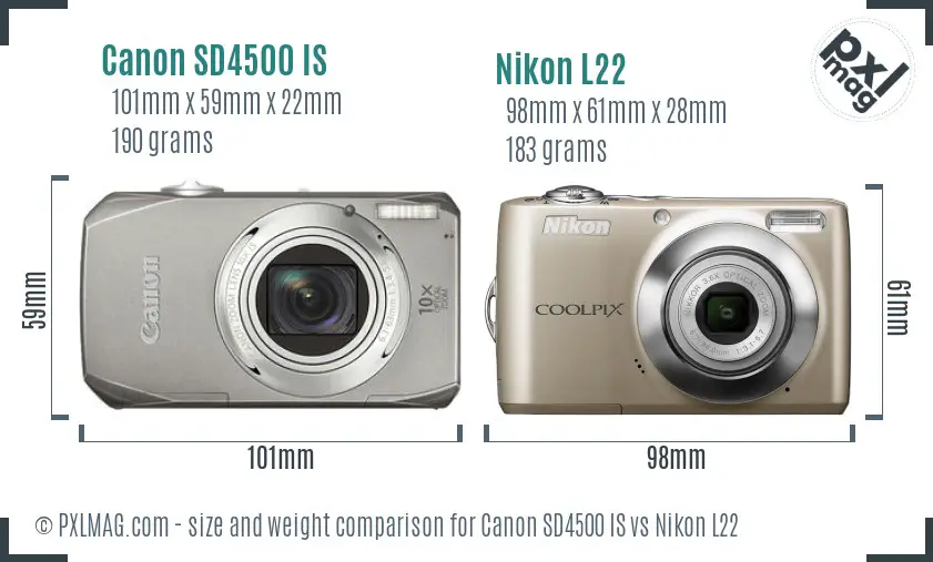 Canon SD4500 IS vs Nikon L22 size comparison