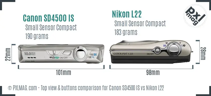 Canon SD4500 IS vs Nikon L22 top view buttons comparison