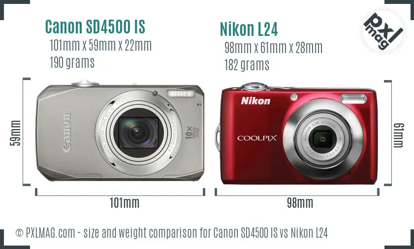 Canon SD4500 IS vs Nikon L24 size comparison Canon SD4500 IS vs Nikon L24 size comparison