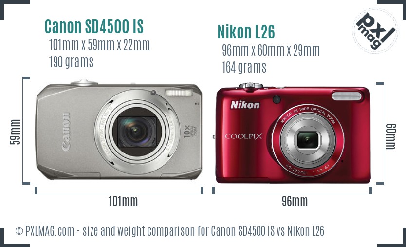 Canon SD4500 IS vs Nikon L26 size comparison Canon SD4500 IS vs Nikon L26 size comparison