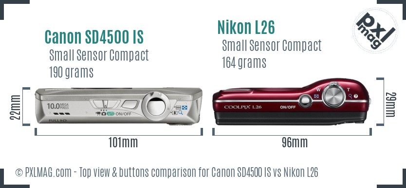 Canon SD4500 IS vs Nikon L26 top view buttons comparison