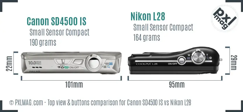 Canon SD4500 IS vs Nikon L28 top view buttons comparison