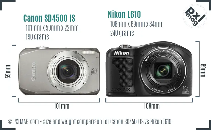 Canon SD4500 IS vs Nikon L610 size comparison