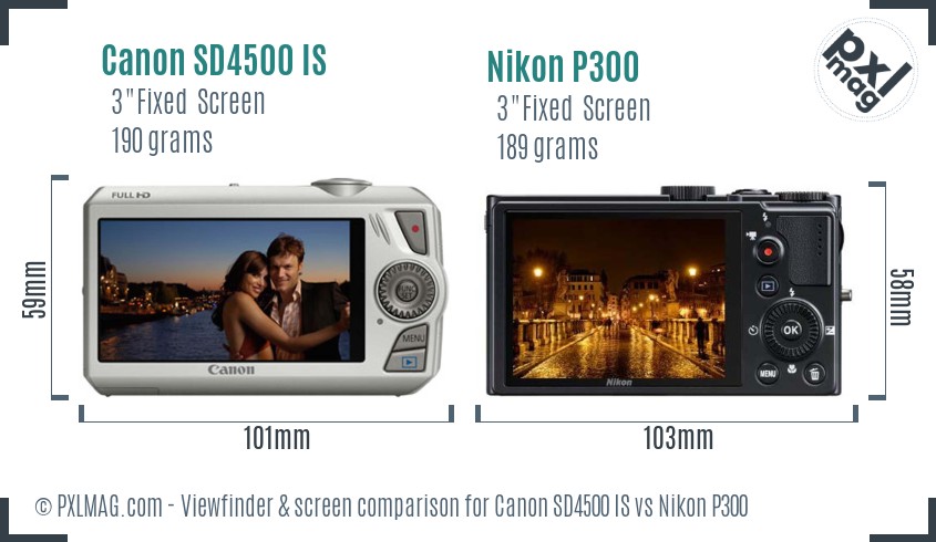 Canon SD4500 IS vs Nikon P300 Screen and Viewfinder comparison