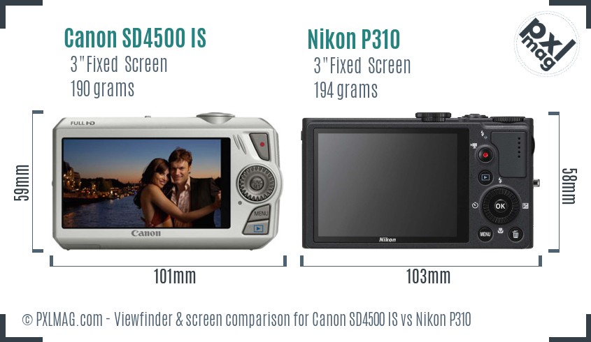 Canon SD4500 IS vs Nikon P310 Screen and Viewfinder comparison