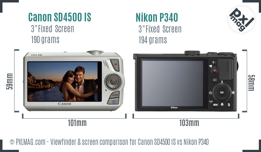 Canon SD4500 IS vs Nikon P340 Screen and Viewfinder comparison